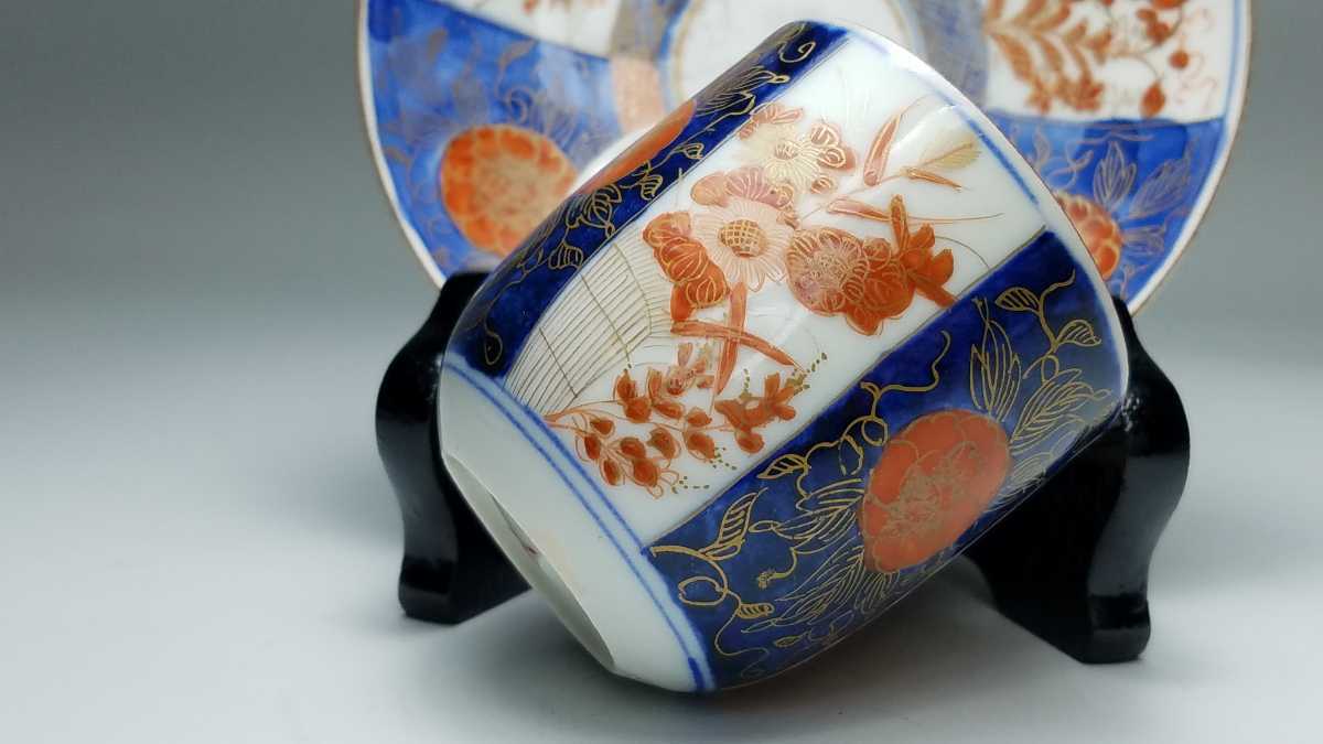 明治期 オールド香蘭社製 色絵 金彩 草花文 デミタスカップ＆ソーサー 