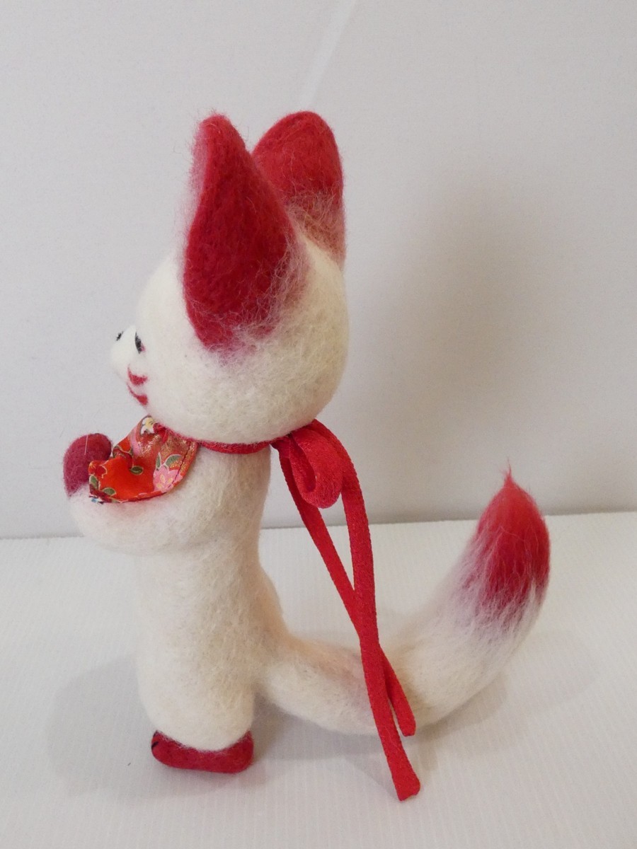藤の花のきつね 稲荷狐&カワセミ 藤の花 羊毛フェルト ハンドメイド