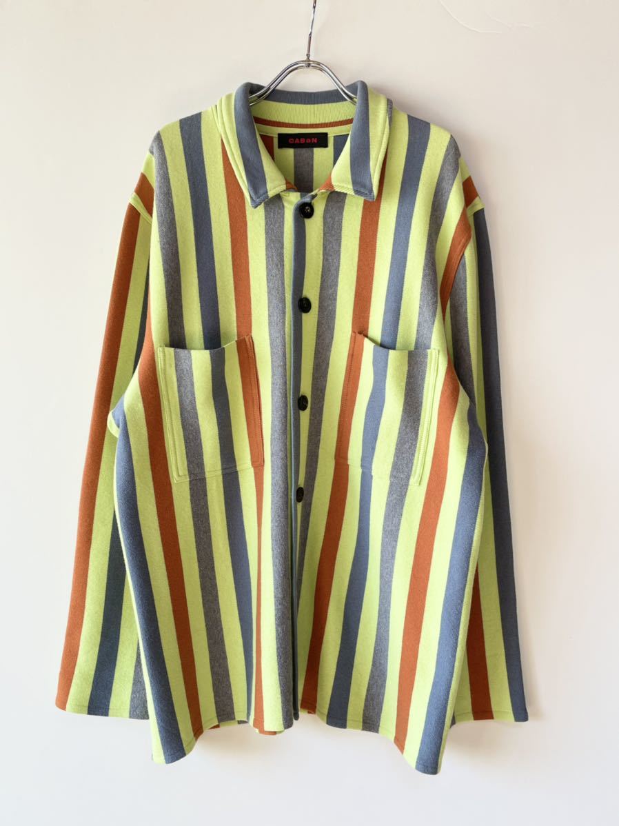 CABaN コットンカシミヤ ストライプポロニットカーディガン L メンズ