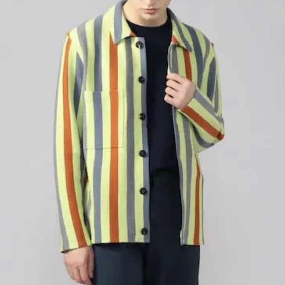 CABaN コットンカシミヤ ストライプポロニットカーディガン L メンズ
