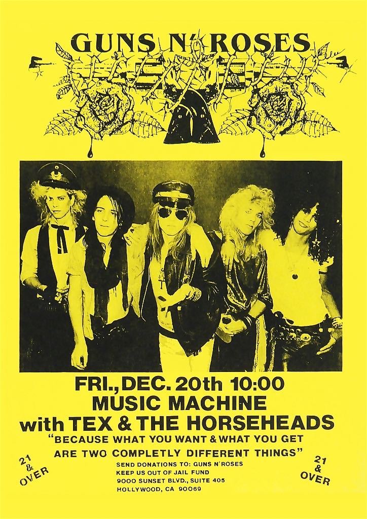 レア　Guns N' Roses リトグラフ　ガンズアンドローゼズ ポスター1日 ポスター☆ガンズ・アンド・ローゼズ 1985 メジャーデビュー前 LAギグ