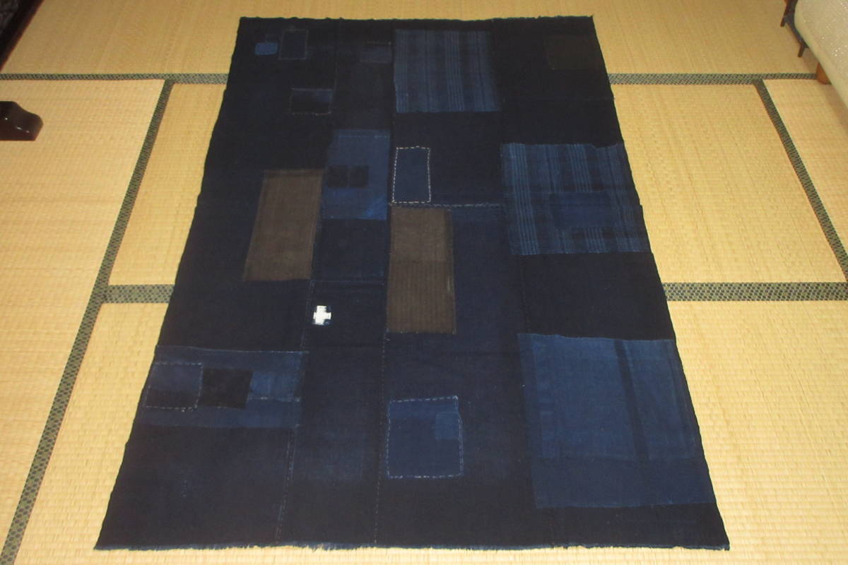 japan vintage BORO 古布 敷物 刺し子 襤褸 藍染 木綿 昔古布】明治