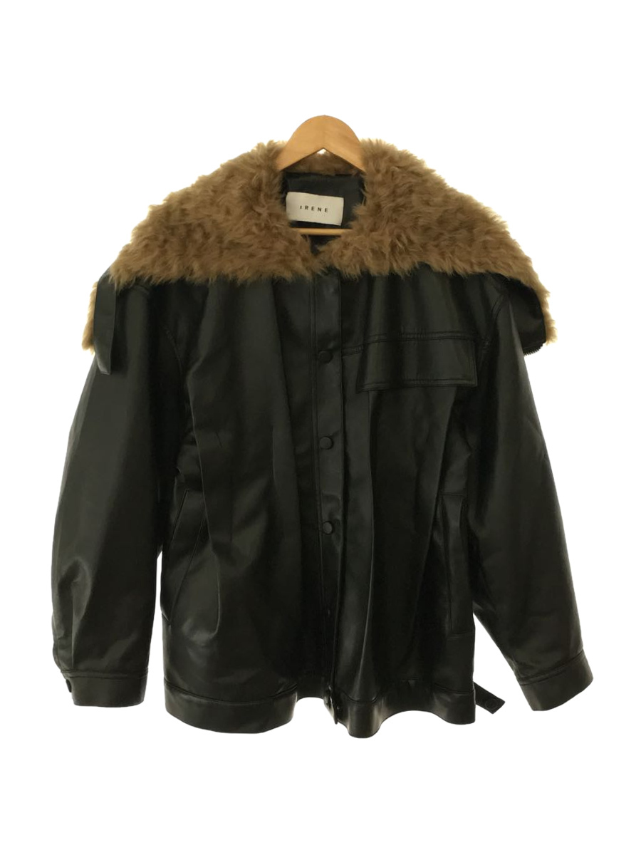 IRENE◆19AW/ファー フーデッド レザージャケット/36/フェイクレザー/BLK/ファー フーデッド IRENE(アイレネ) レディースファッション &frasl; 19AW&frasl;ファー レザージャケット&frasl;36