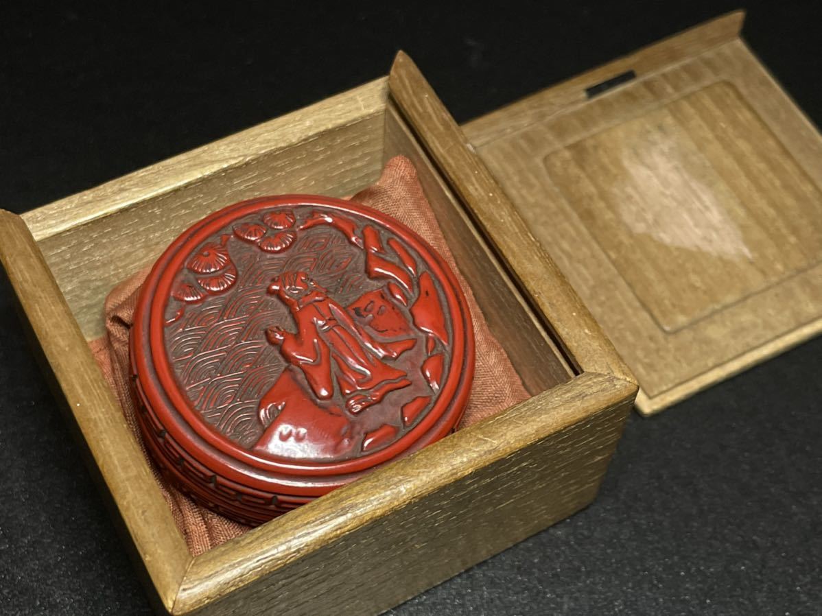 中国美術 中国古玩 堆朱 香合 人物文 本堆朱 極上細密 細密細工 唐物 
