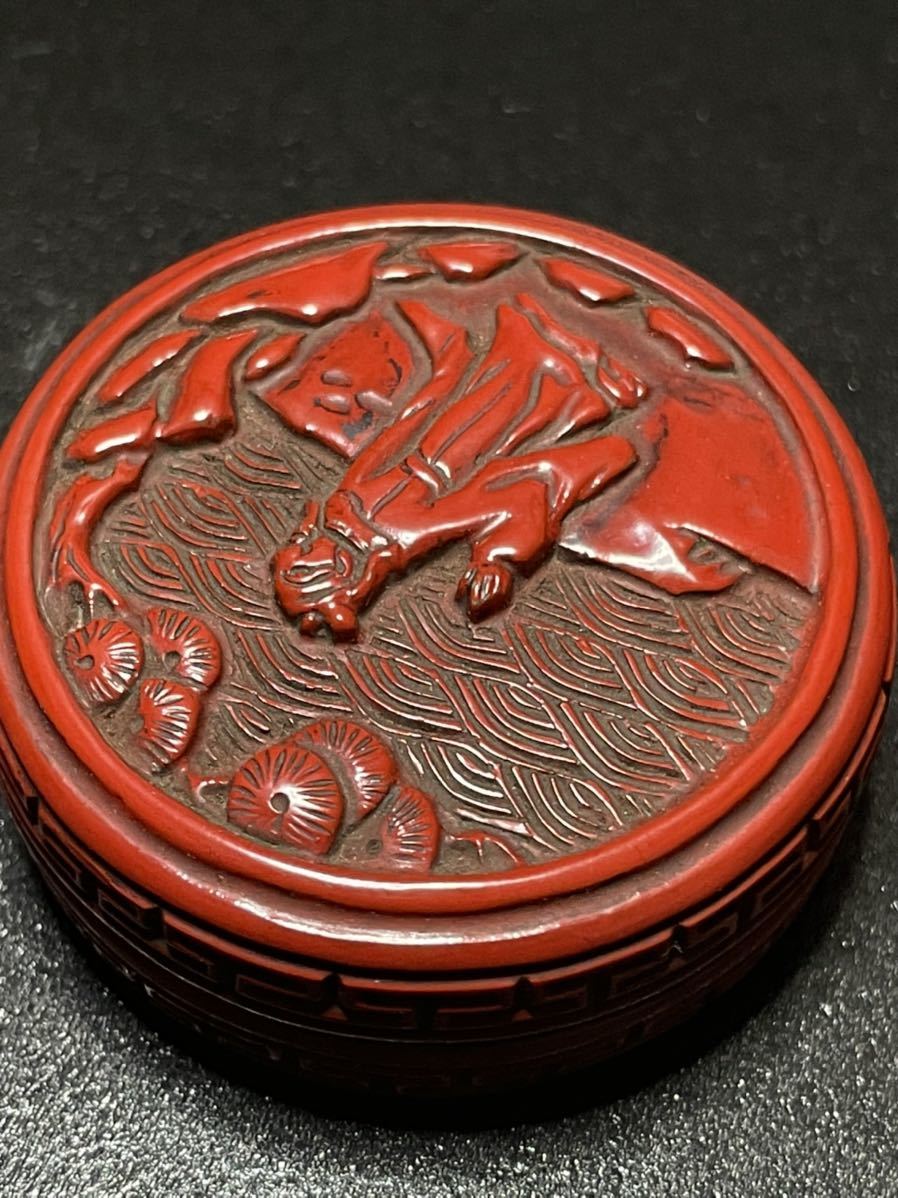 中国美術 中国古玩 堆朱 香合 人物文 本堆朱 極上細密 細密細工 唐物 