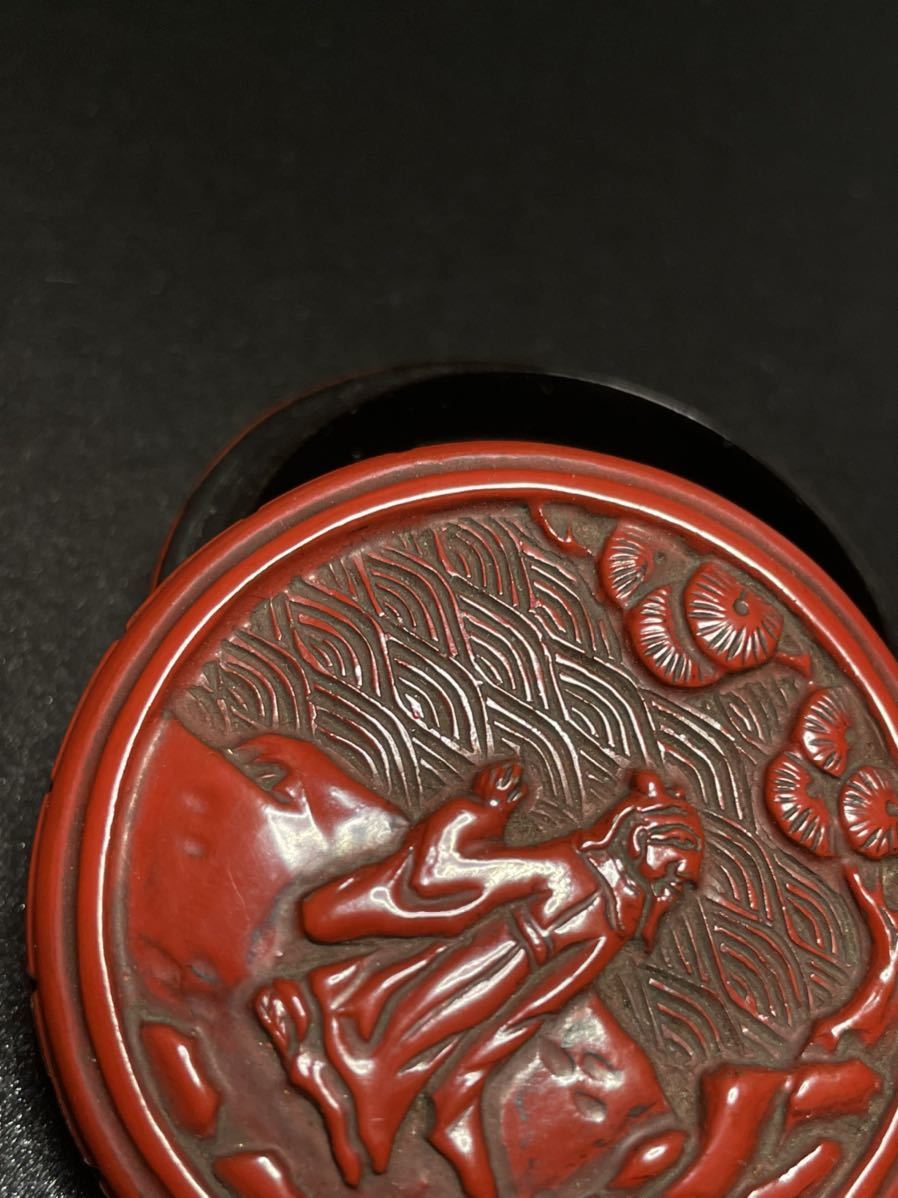 中国美術 中国古玩 堆朱 香合 人物文 本堆朱 極上細密 細密細工 唐物 