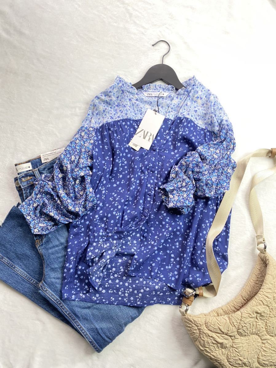 Zara ザラ タグ付き 大人可愛い 爽やか 配色 小花柄 フラワー柄 長袖シャツ ブラウス トップス ブルー系 Sサイズ Yz44 長袖シャツ 売買されたオークション情報 Yahooの商品情報をアーカイブ公開 オークファン Aucfan Com