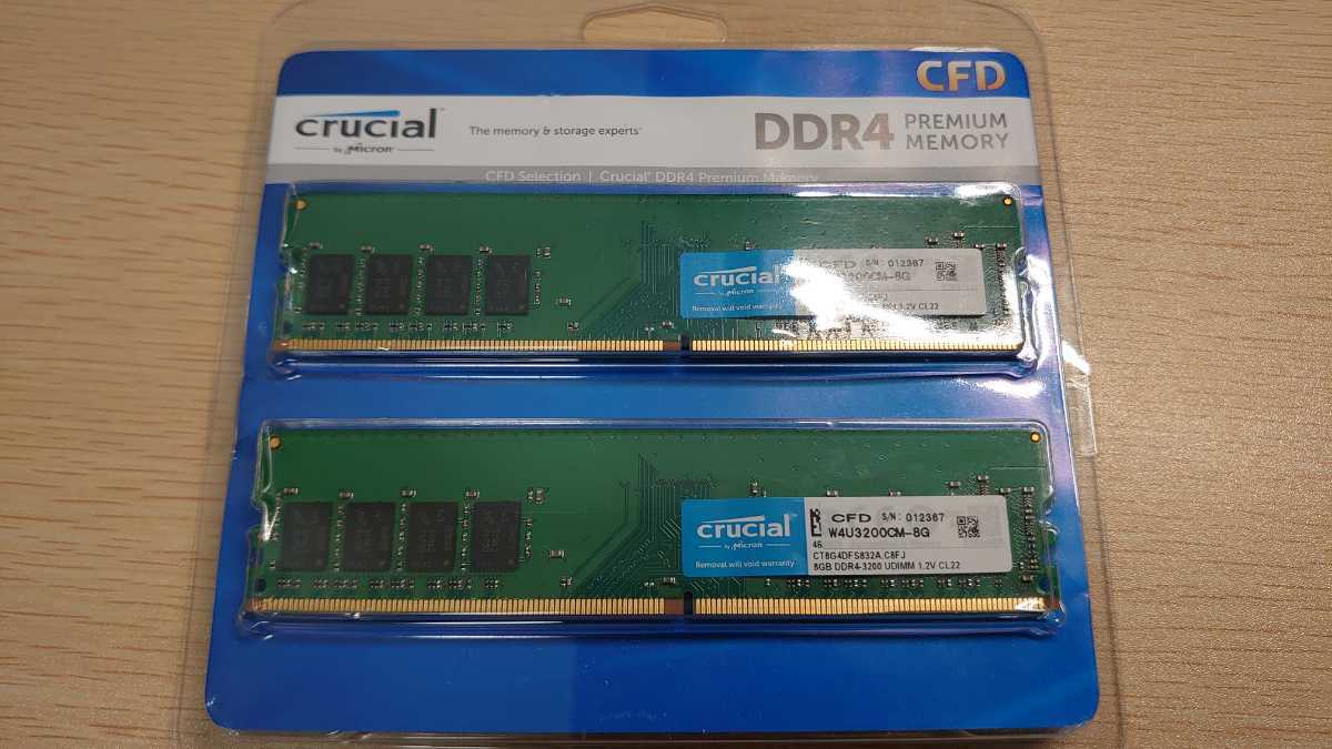 定番，高品質 【動作中古品】Crucial DDR4 PC4-25600 CL22 8GB 2枚