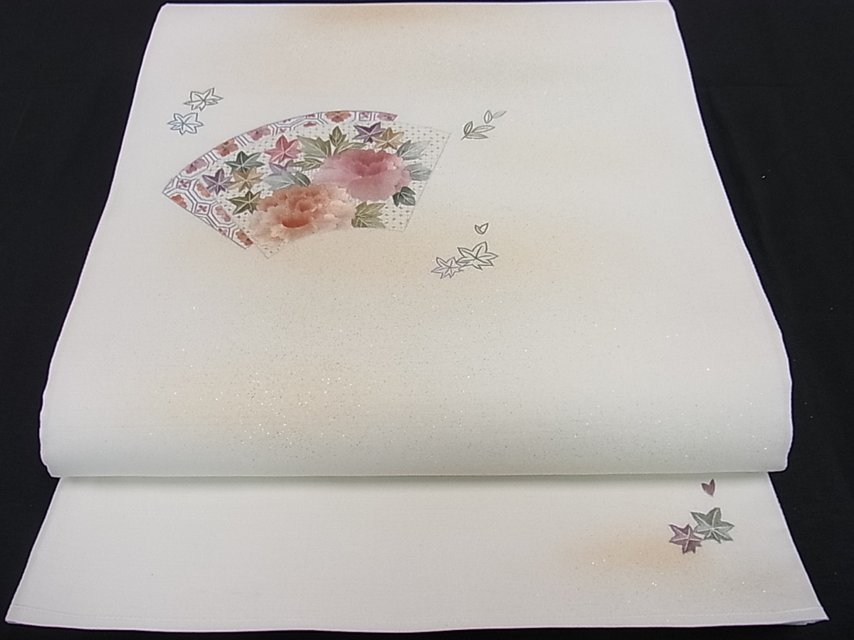 平和屋着物■太鼓柄袋帯　総刺繍　スワトウ刺繍　地紙重ね牡丹楓文　金彩　逸品　ku1596 総刺繍 正絹 太鼓柄袋帯 総絞り 流水花文 DABC3669az