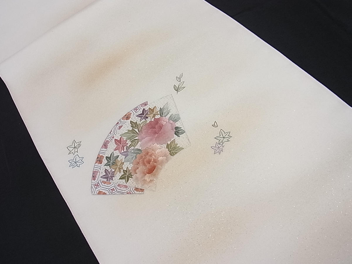 平和屋着物■太鼓柄袋帯　総刺繍　スワトウ刺繍　地紙重ね牡丹楓文　金彩　逸品　ku1596 総刺繍 正絹 太鼓柄袋帯 総絞り 流水花文 DABC3669az