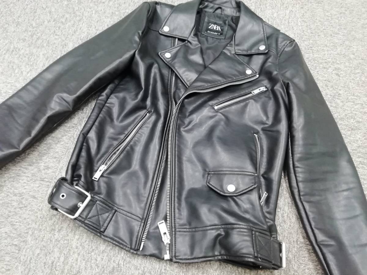 ZARA ダブルライダースジャケット S サイズ ブラック フェイクレザー 