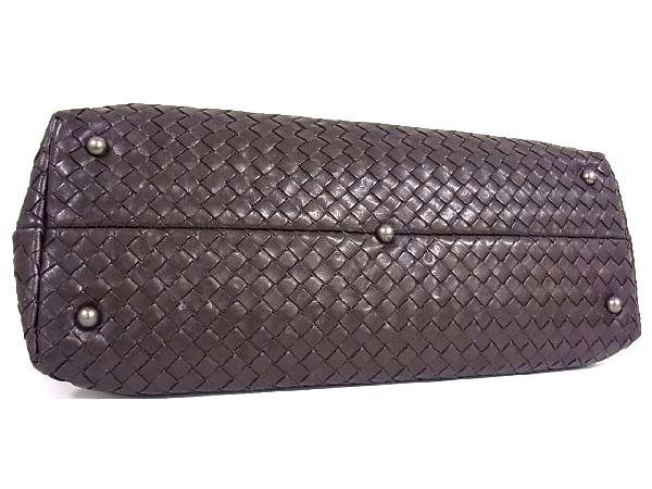 1円 ■美品■ BOTTEGA VENETA ボッテガヴェネタ イントレチャート レザー ハンドバッグ ショルダー トート ダークブラウン系 Z0403fh