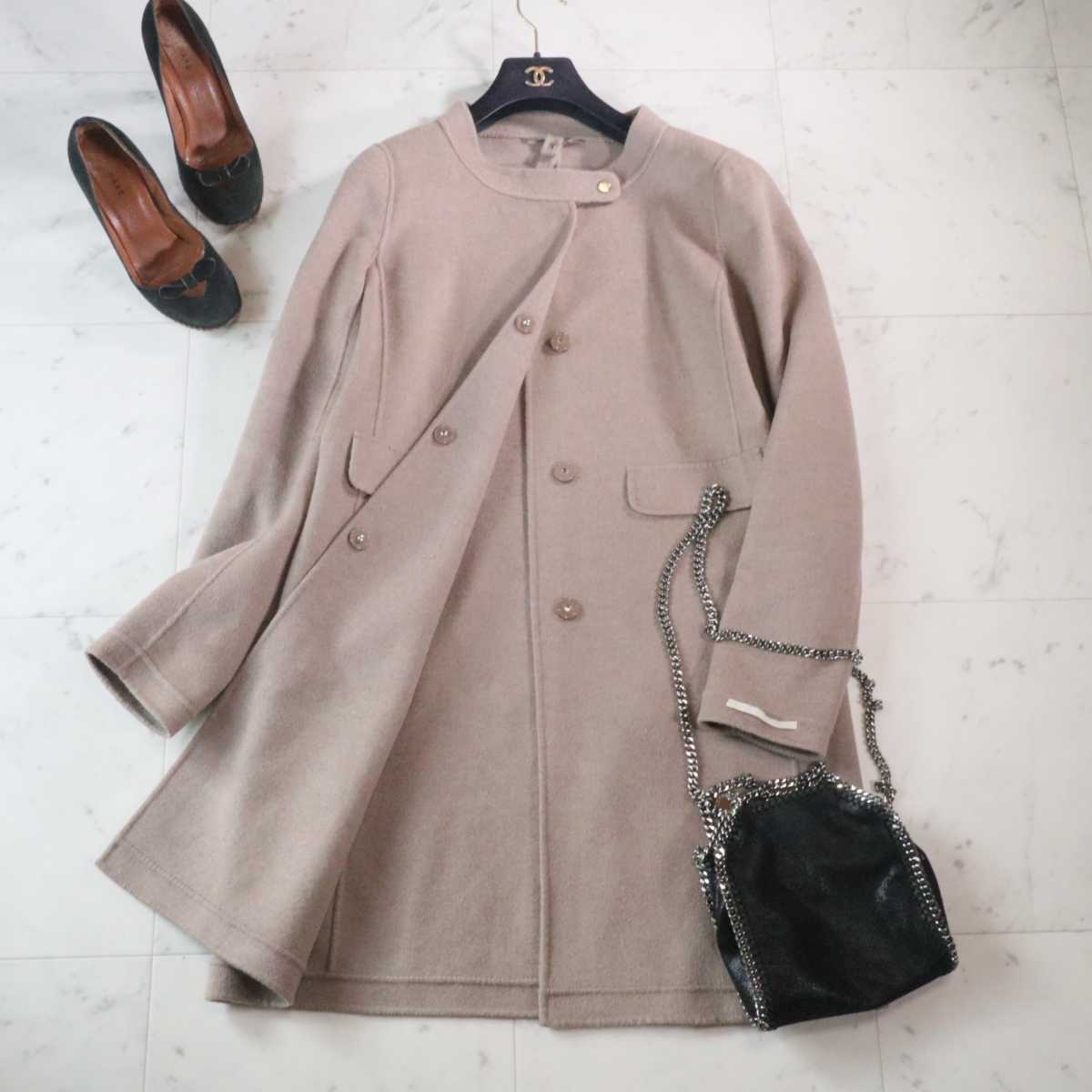 マックスマーラ Max Mara★ラムヴァージンウール&アンゴラ★2way ダブルフェイス フーデットコート アウター size 44 Mara Max WEEKEND 2wayロングコート アンゴラブレンド ブラウンS