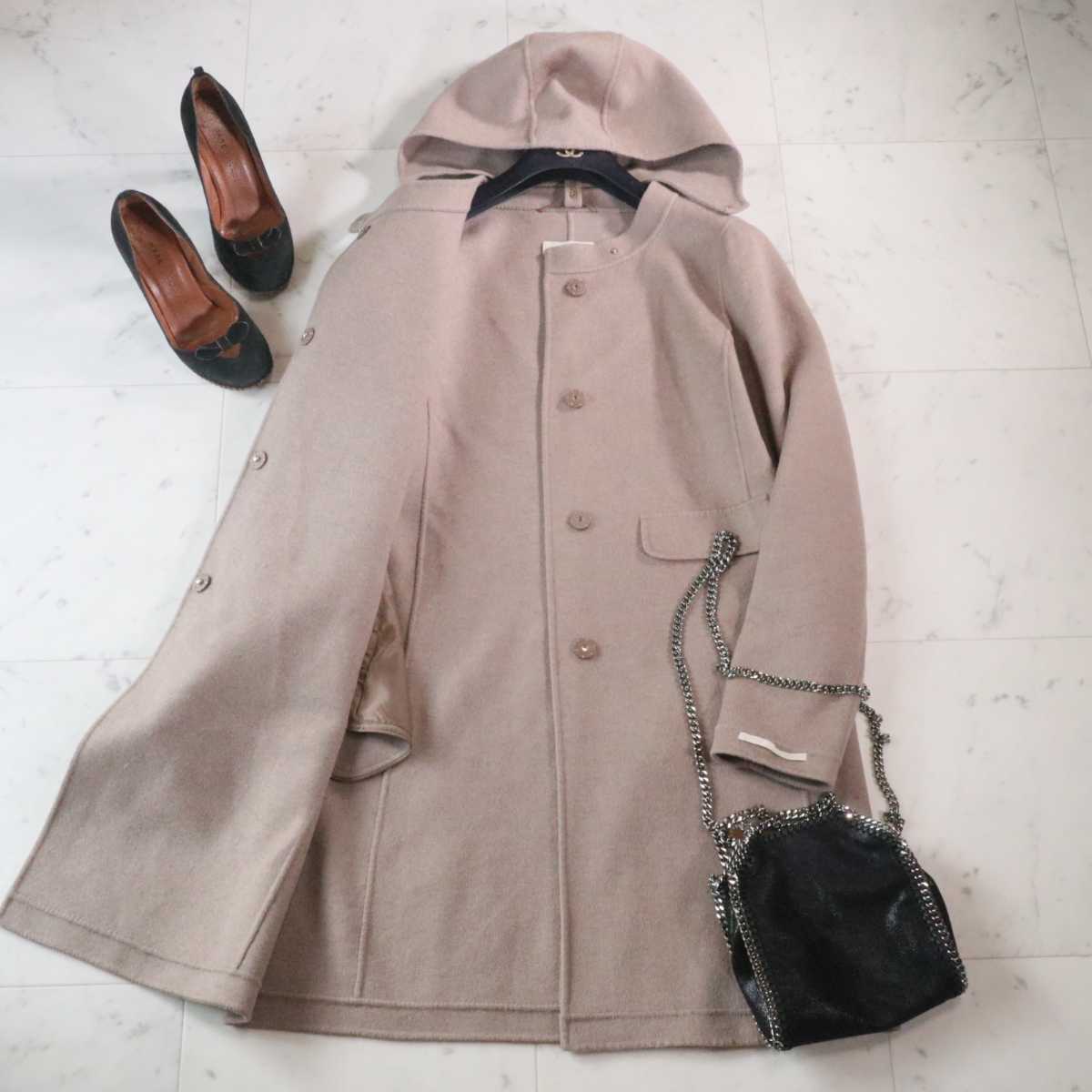 マックスマーラ Max Mara★ラムヴァージンウール&アンゴラ★2way ダブルフェイス フーデットコート アウター size 44 Mara Max WEEKEND 2wayロングコート アンゴラブレンド ブラウンS
