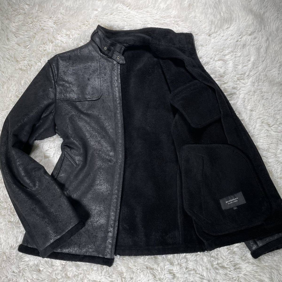 1円 旗艦店限定美品 バーバリーブラックレーベル ムートンレザー 