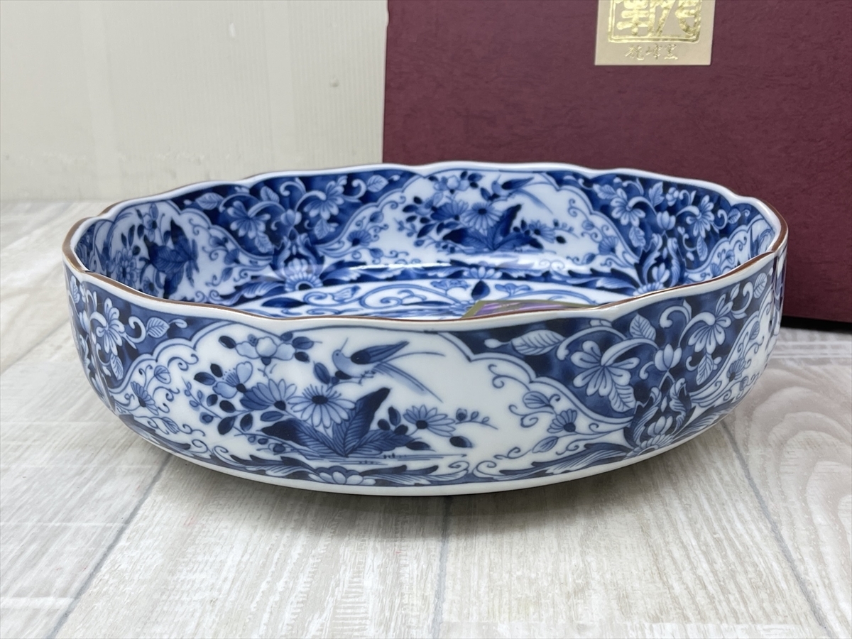 m44 三洋陶器 龍峰窯 染付唐草花鳥 大鉢 盛皿 27cm(大鉢)｜売買された