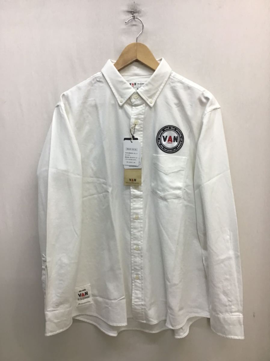 20220210 未使用【VAN】ヴァン 長袖シャツ 起毛ショートボタンダウンシャツ ワッペン LL ホワイト 刺繍 EN-99520