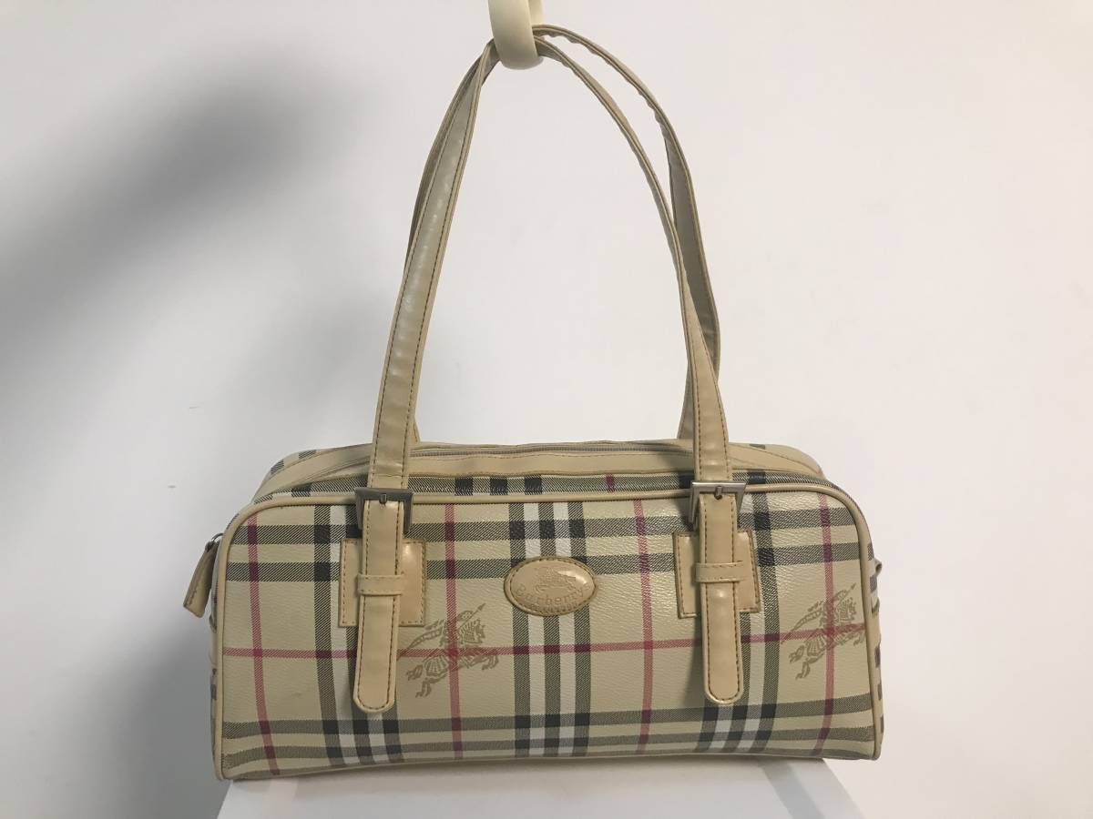BURBERRY バーバリー ノバチェック キャンバス レザー ボストン ハンド 
