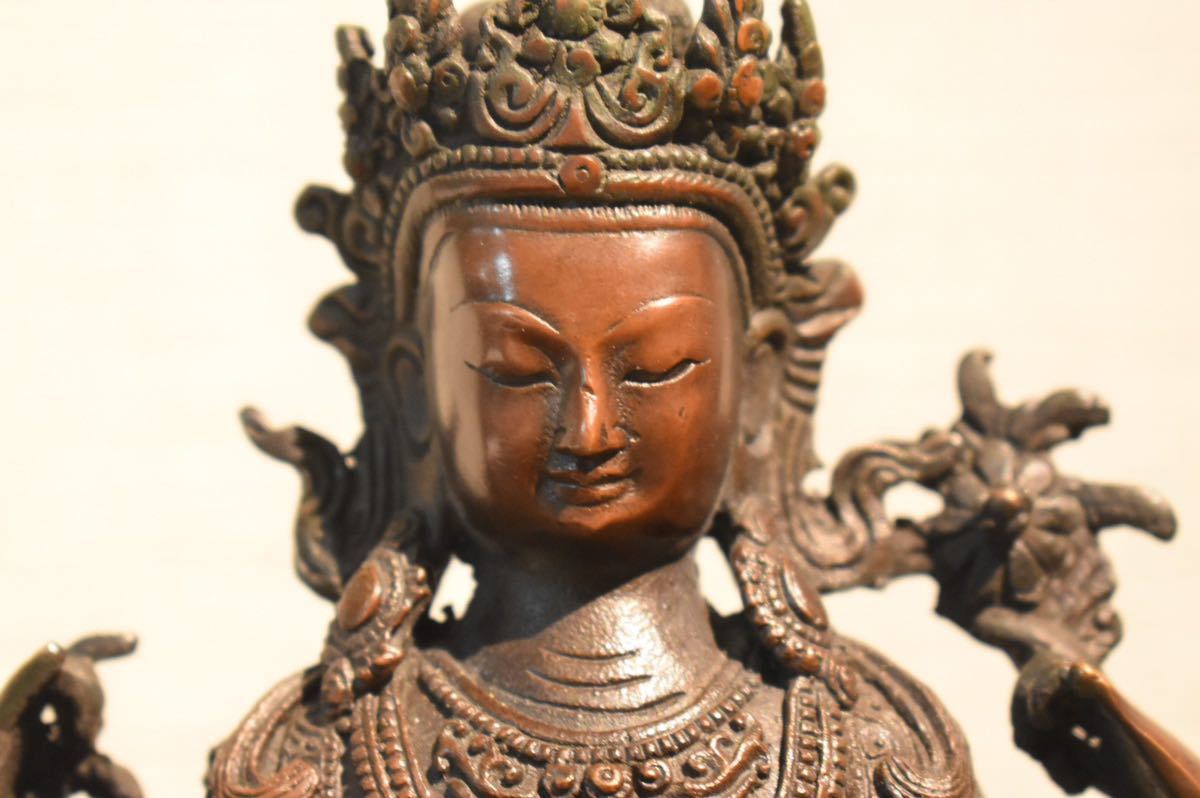 時代仏教美術 銅仏「観音菩薩坐像」觀音菩薩像・仏像・佛像 中国古玩