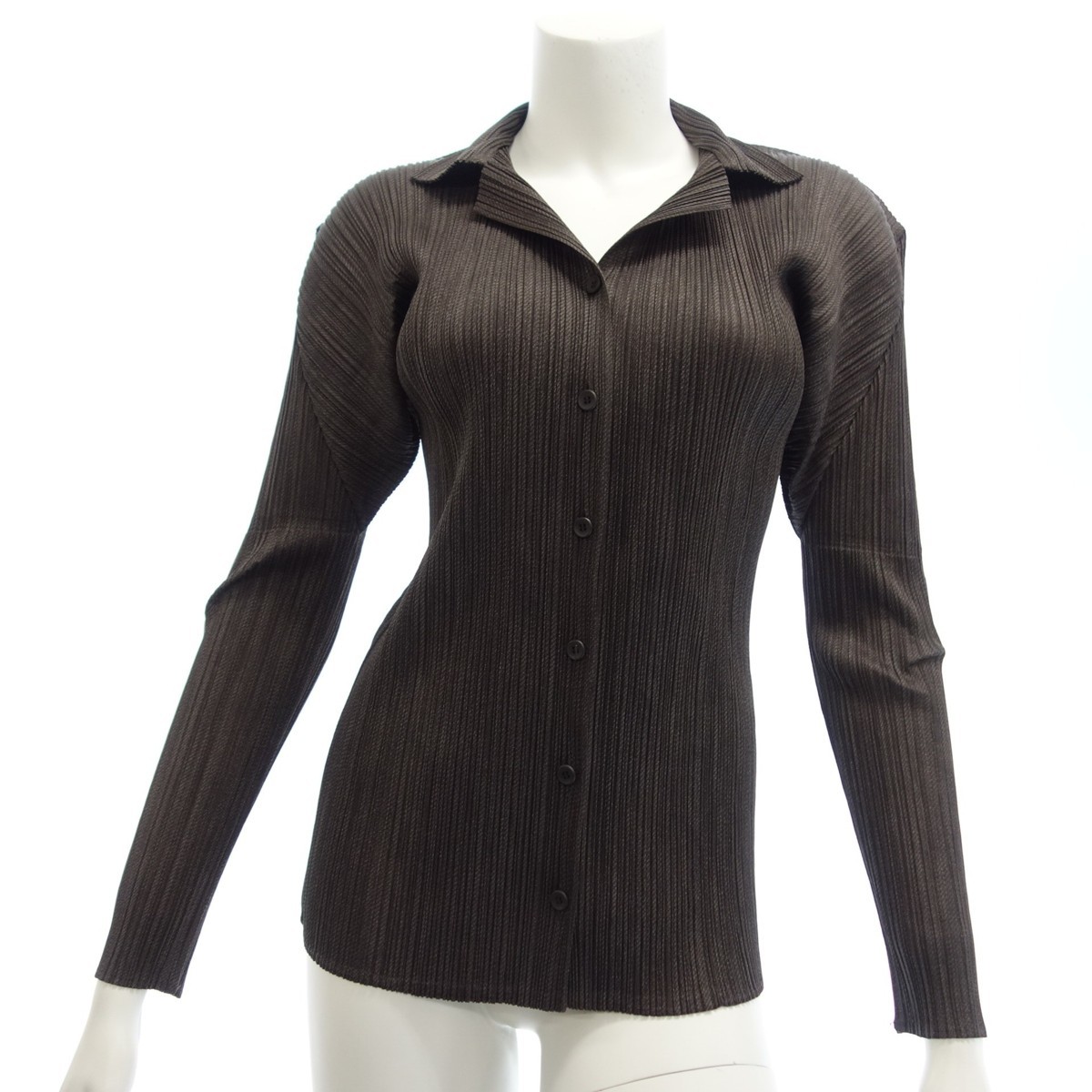 美品◇プリーツプリーズ 長袖シャツ ブラウス 開襟 PLEATS PLEASE 