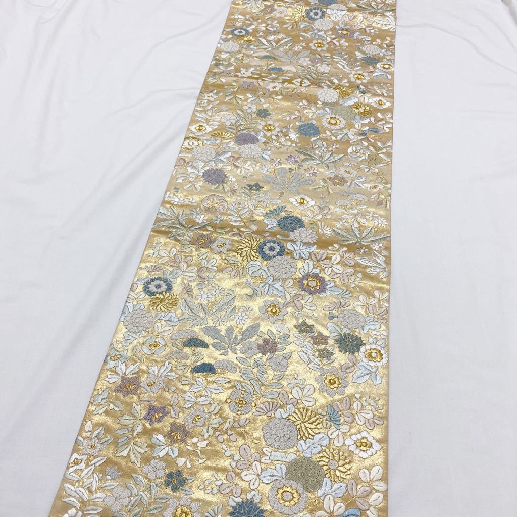 着物月花 総刺繍 相良刺繍 蘇州刺繍 引箔 品のある小花の袋帯 六通柄 