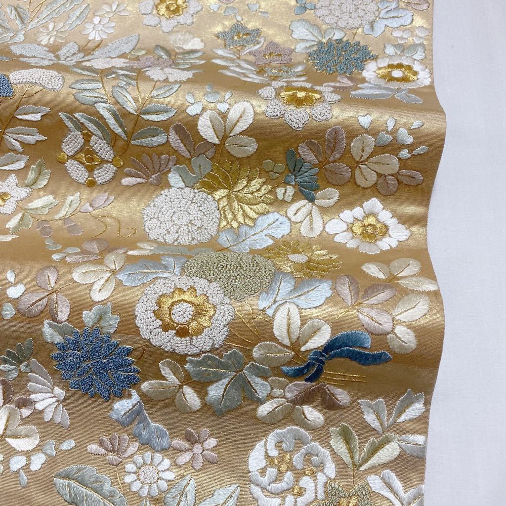 着物月花 総刺繍 相良刺繍 蘇州刺繍 引箔 品のある小花の袋帯 六通柄 