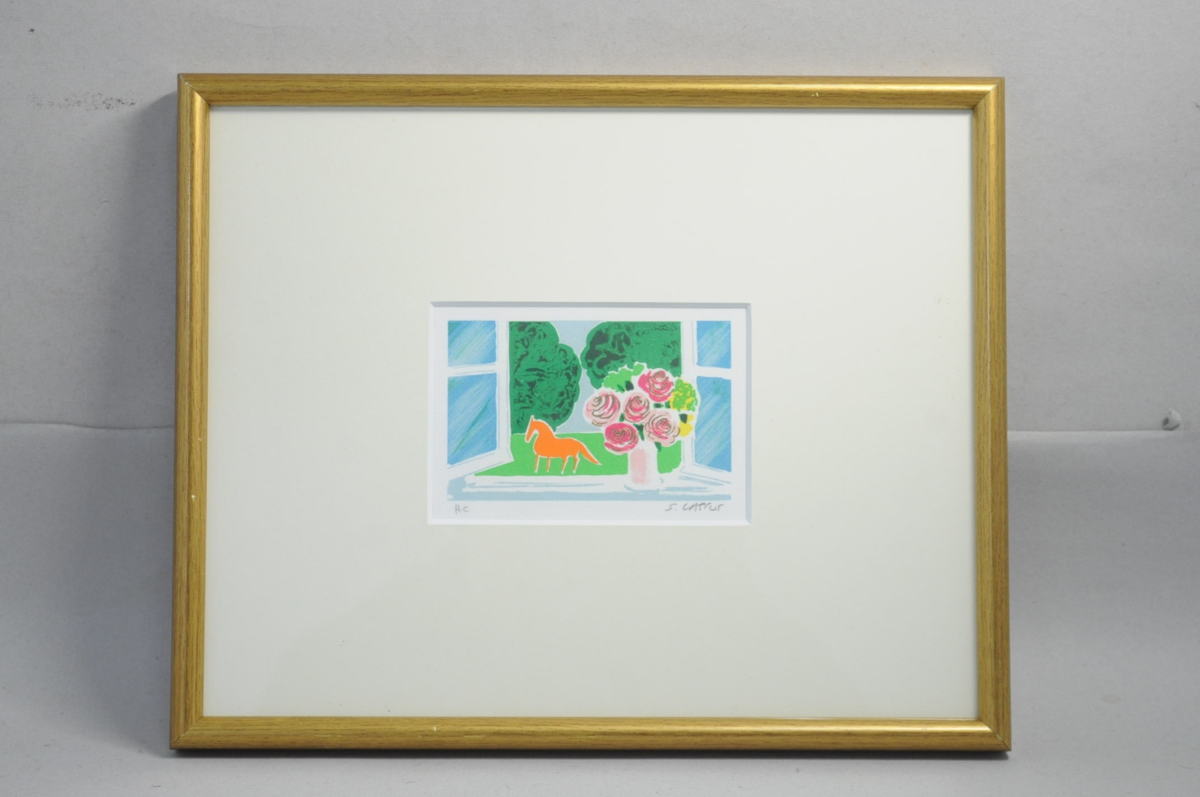 セルジュ・ラシス Serge Lassus 「バラとブーケと馬」 リトグラフ 画寸