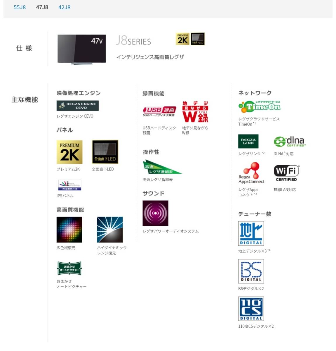 サービス品　プレミアム２K　東芝REGZA４２J８　綺麗な映像　無線LANでYouTube　HDD録画　２画面など他 東芝REGZA４２J８ 綺麗な映像 プレミアム２K Z8&frasl;J8 別次元に踏み出した“プレミアム2K”テレビ「REGZA Z8」--麻倉怜士