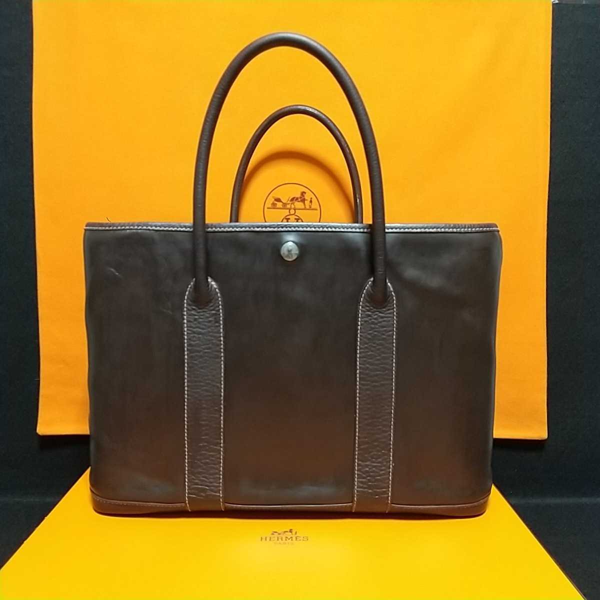 1円～♪美品♪本物♪ HERMES エルメス ガーデンパーティ PM ガーデンパーティー アマゾニア トートバッグ ダークブラウン □H 14　★