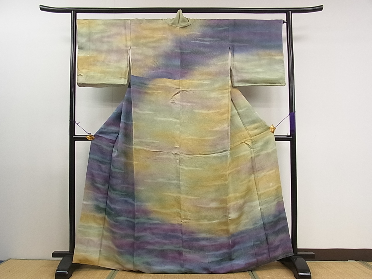 平和屋着物 訪問着 作家物 霞文 暈し染め 金糸 逸品 kkk3517(仕立て