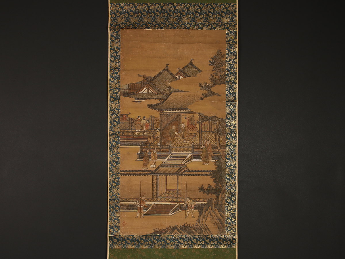 模写】【1円開始】【伝来】ky3078〈狩野元信〉宮廷唐人物図 室町時代