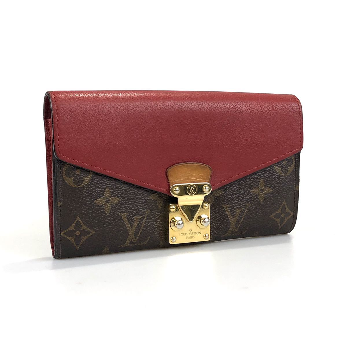 LOUIS VUITTON ルイヴィトン 財布 長財布 ポルトフォイユ パラス モノグラムライン 赤 中古