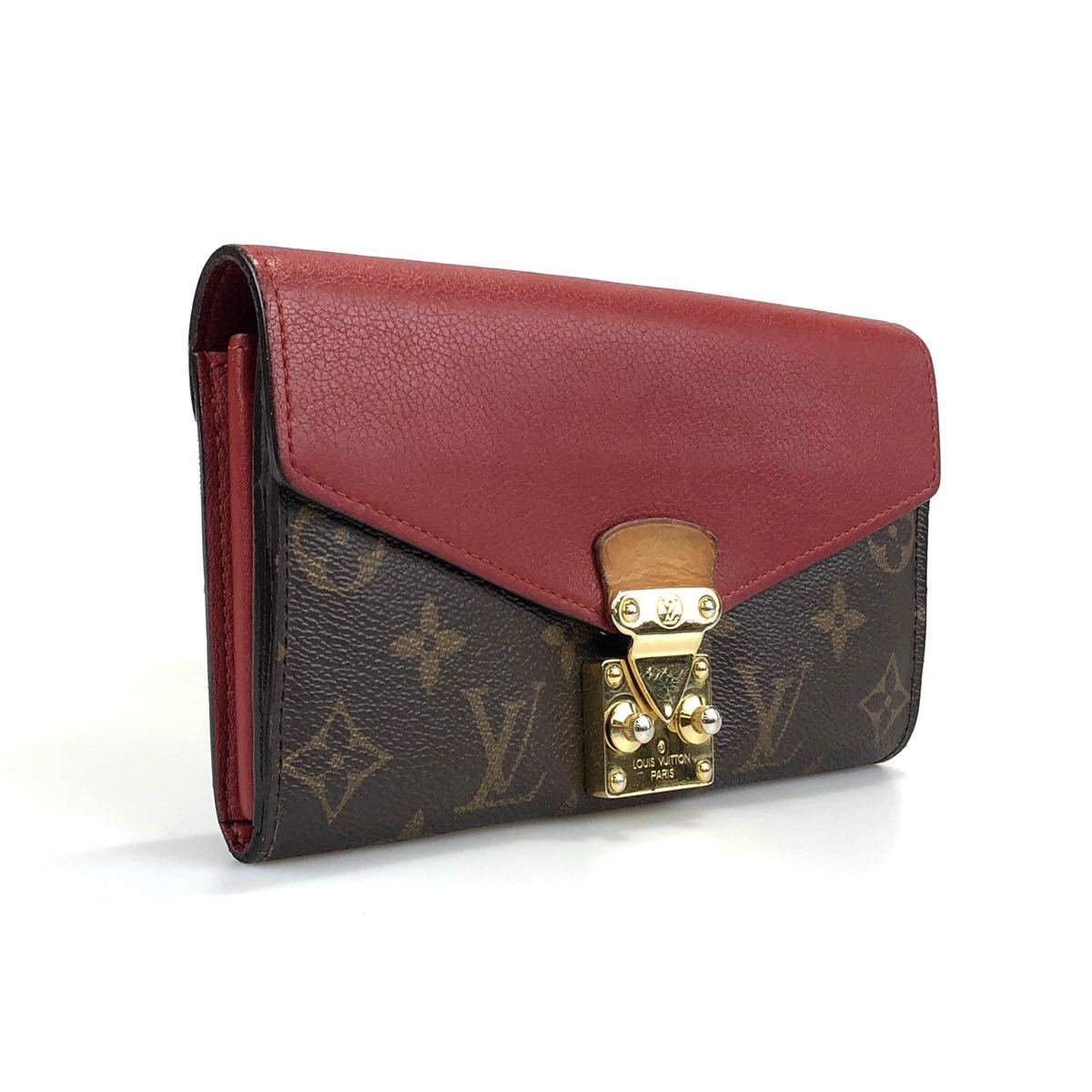 LOUIS VUITTON ルイヴィトン 財布 長財布 ポルトフォイユ パラス モノグラムライン 赤 中古