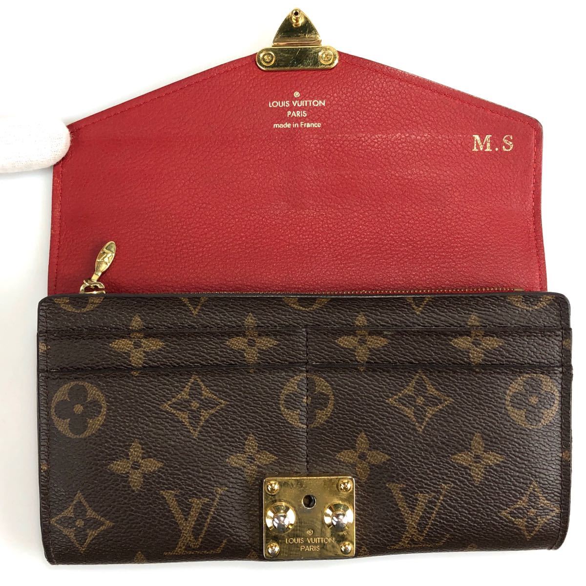 LOUIS VUITTON ルイヴィトン 財布 長財布 ポルトフォイユ パラス モノグラムライン 赤 中古