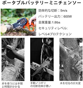 1点限り ZNP チェーンソー 小型 充電式、ミニ電動チェーンソー 6インチ、コードレス電気チェーンソー 、ブラシレスモーター