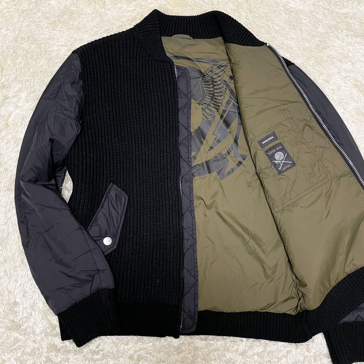 美品 「美品」DIESEL ディーゼル MA-1 ニット切替 ジャケット カーキ系 
