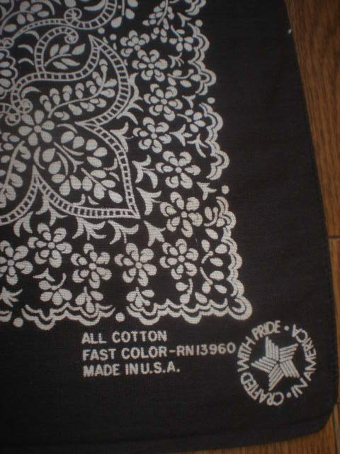 ビンテージ　バンダナ　ブラック　ジェイアダムス柄　RN13960 FJ 1 ⑥ vintage bandana 希少 黒 ブラック ビンテージ バンダナ