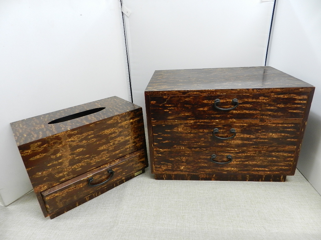 桜皮細工 2点まとめて 在庫処分 小タンス/引き出し/ティッシュボックス