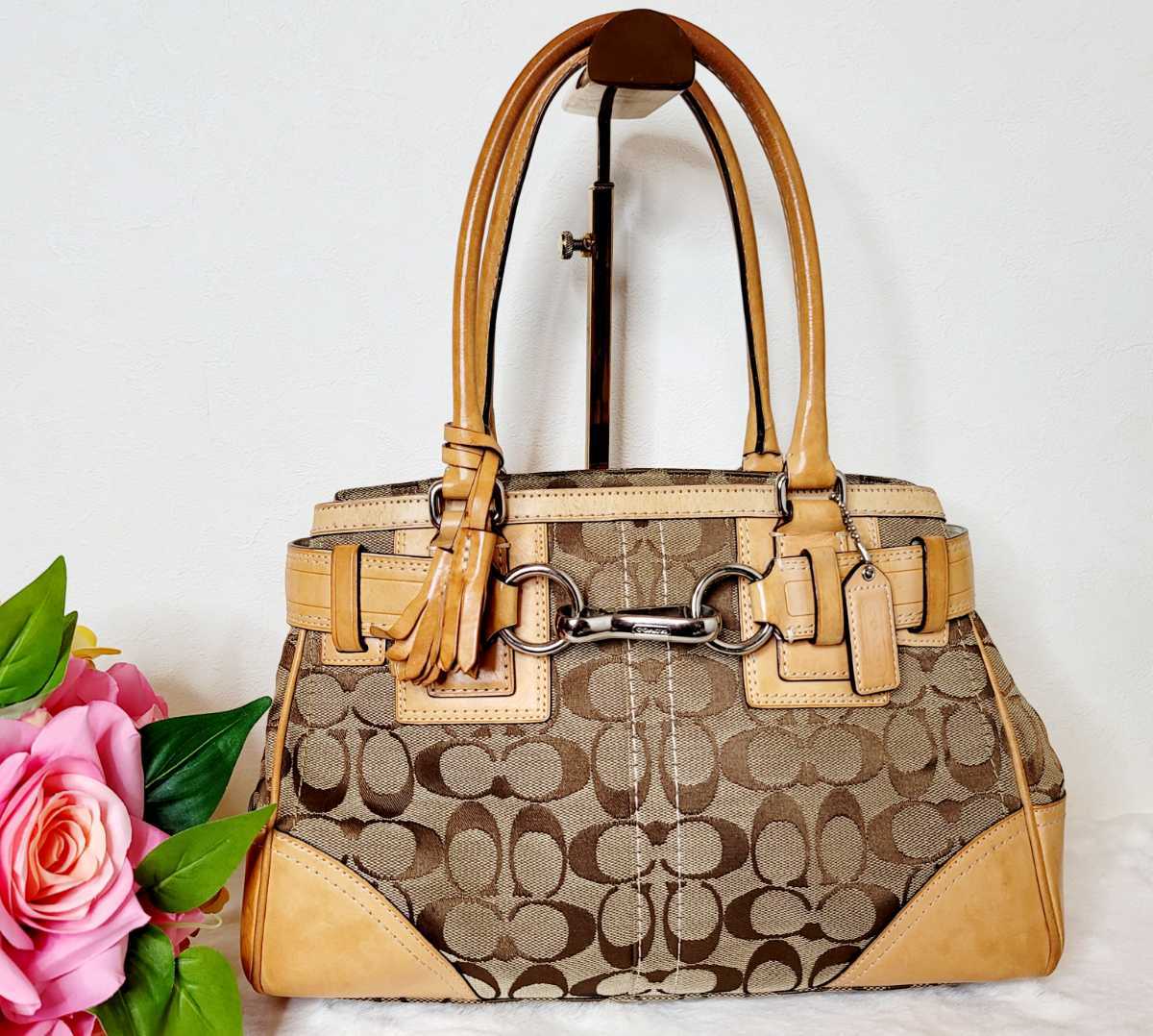 【COACH】コーチ ハンドバッグ シグネチャー ベージュ 10245 キャンバス レザー