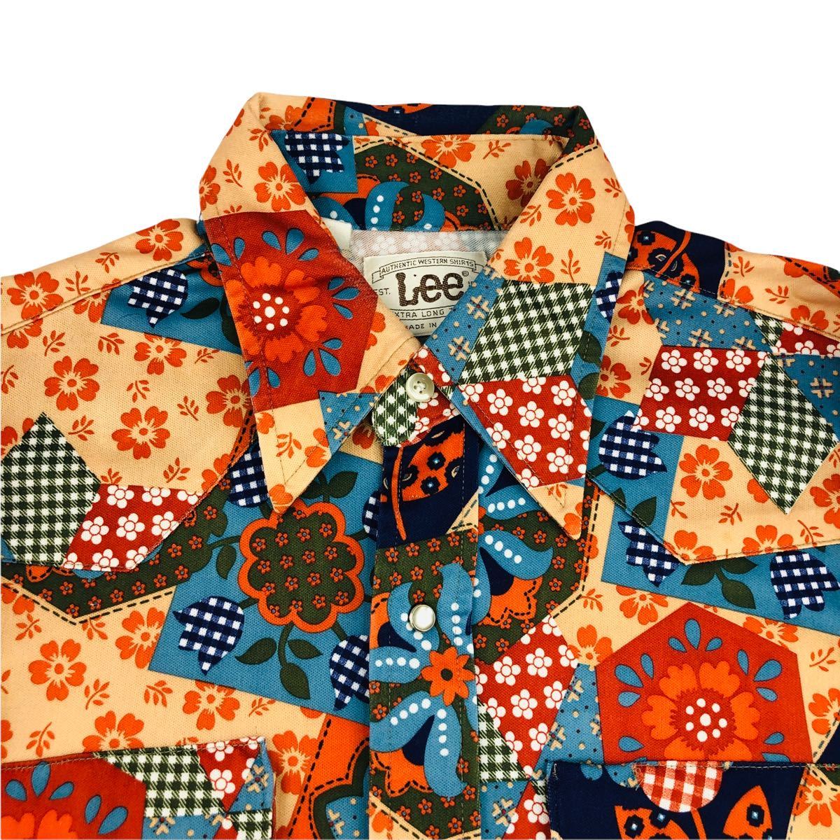 リー Lee アメリカ製 総柄 シャツ 70s VINTAGE チェック 70年代 70～80s 黒タグ ウエスタン調 レアVINTAGE80s 90s アートデザイン SPOT