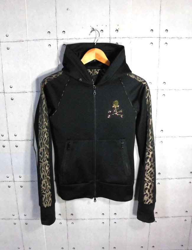 ☆030688【ロエン】スカルスワロ フード付き豹柄切替ジップアップ