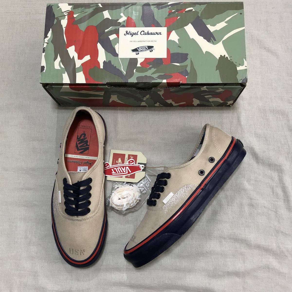 新品未使用 Nigel Cabourn x VANS Og Authentic Lx ナイジェルケーボン オーセンティック Worn WHITE US8.5 26.5cm