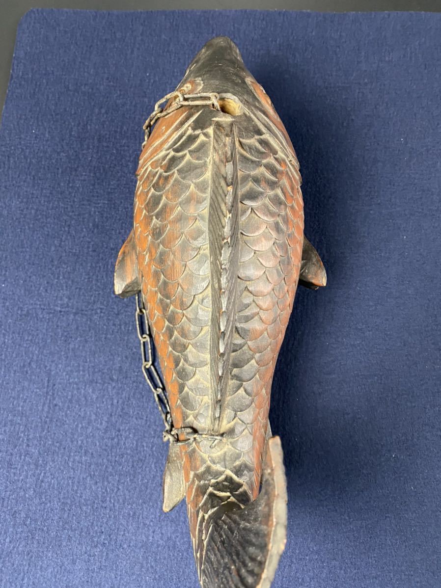鉄製 鯉木彫 時代自在鉤】 魚 木彫 横木 囲炉裏 火鉢 【公式通販】