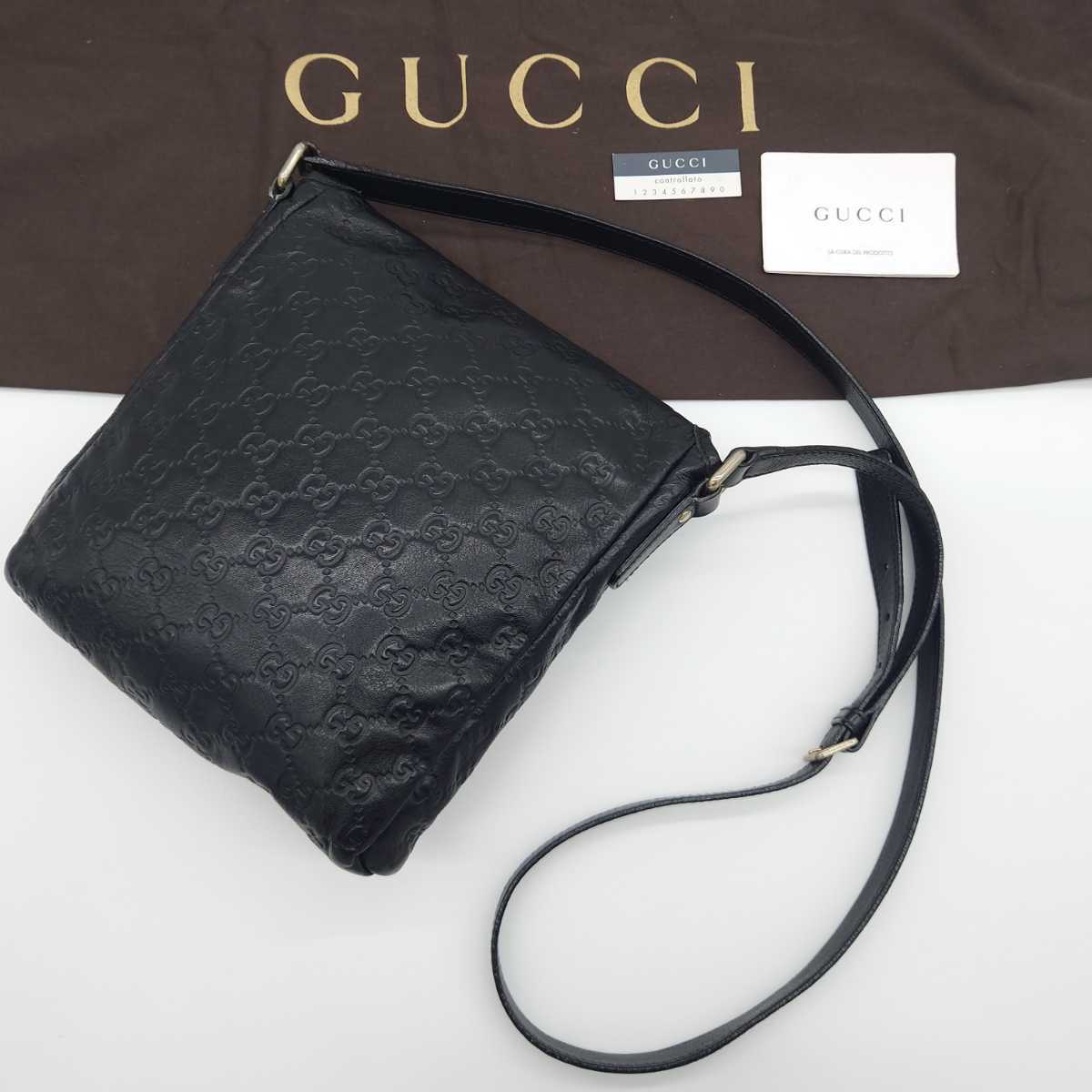 1円 【新品同様・最高級】 GUCCI グッチ GG柄 シマレザー ロゴプレート 