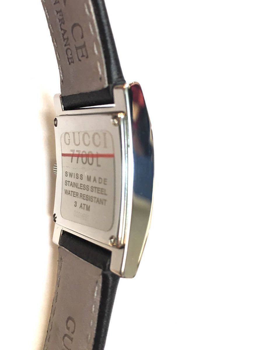 稼働】 GUCCI 7700L スクエア デイト 黒文字盤 腕時計 箱付き GUCCI