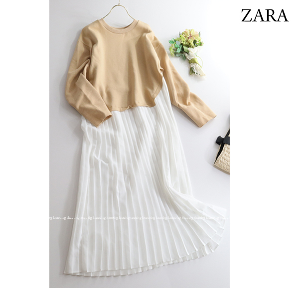 ZARA ザラ ☆スウェットトップス＆プリーツスカート切替ドッキング 