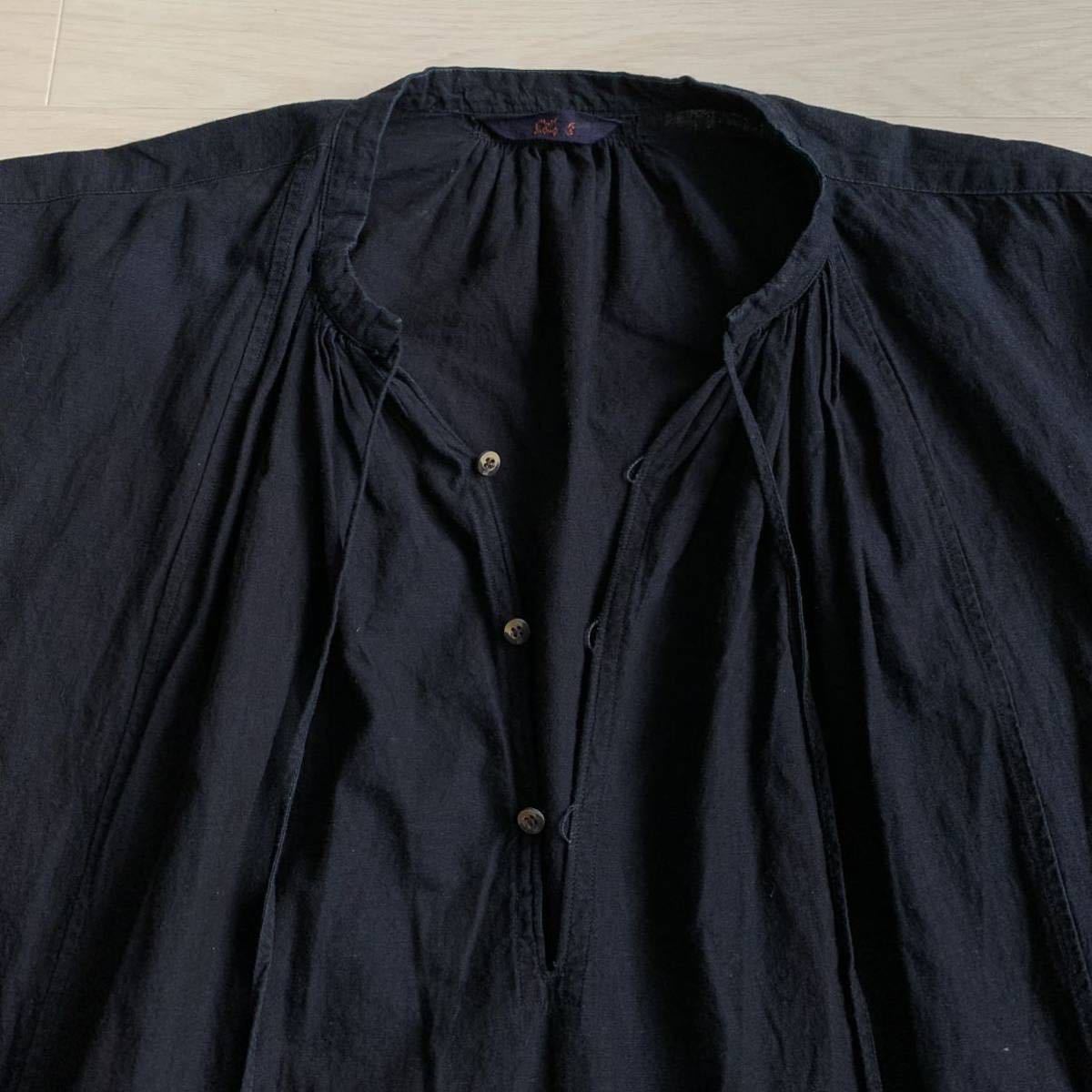 美品 45rpm インディゴ染め ゆったり コットン ギャザー ロング