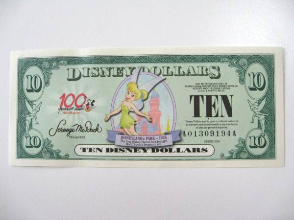 ディズニーダラー 10ドル札（2002年版） $10紙幣 ティンカーベル