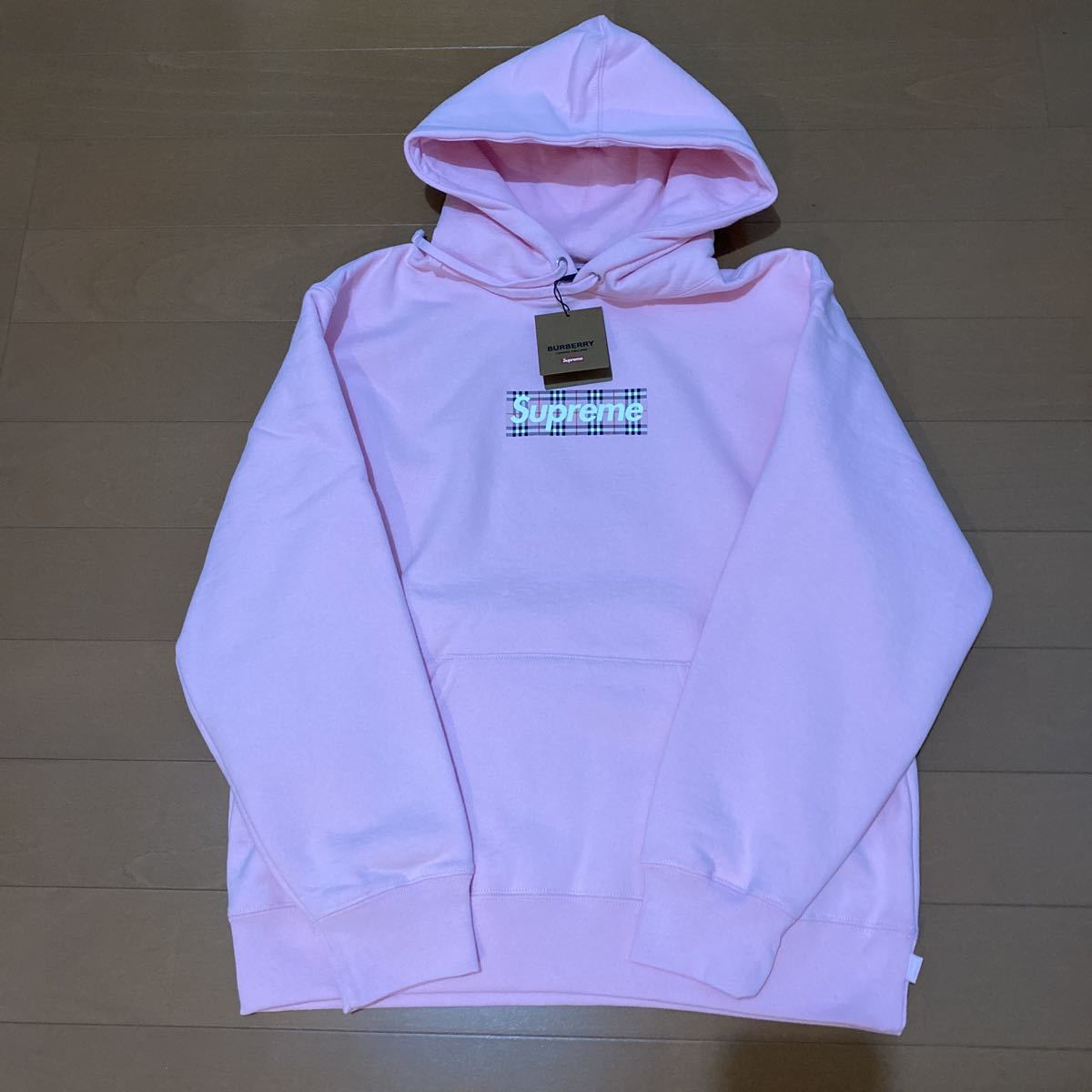 新品 Supreme Burberry Box Logo Hooded Sweatshirt Pink S 