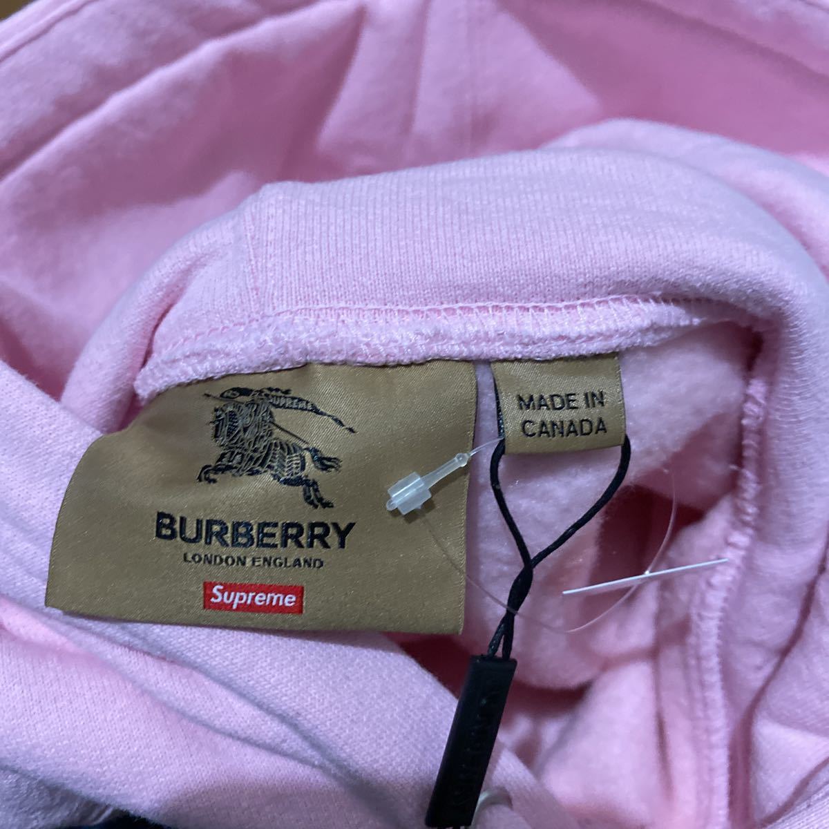 新品 Supreme Burberry Box Logo Hooded Sweatshirt Pink S 